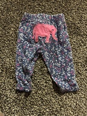 Carter's Navy Floral Pajama Bottoms with Pink Elephant Applique